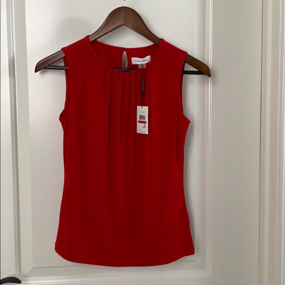 Calvin Klein Red Sleeveless Blouse SZ PXS